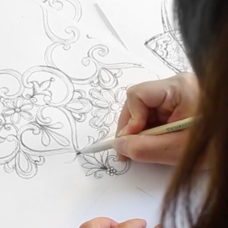 Designer Catherine sketching