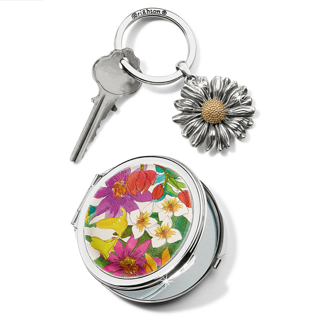Floral key fob and compact mirror