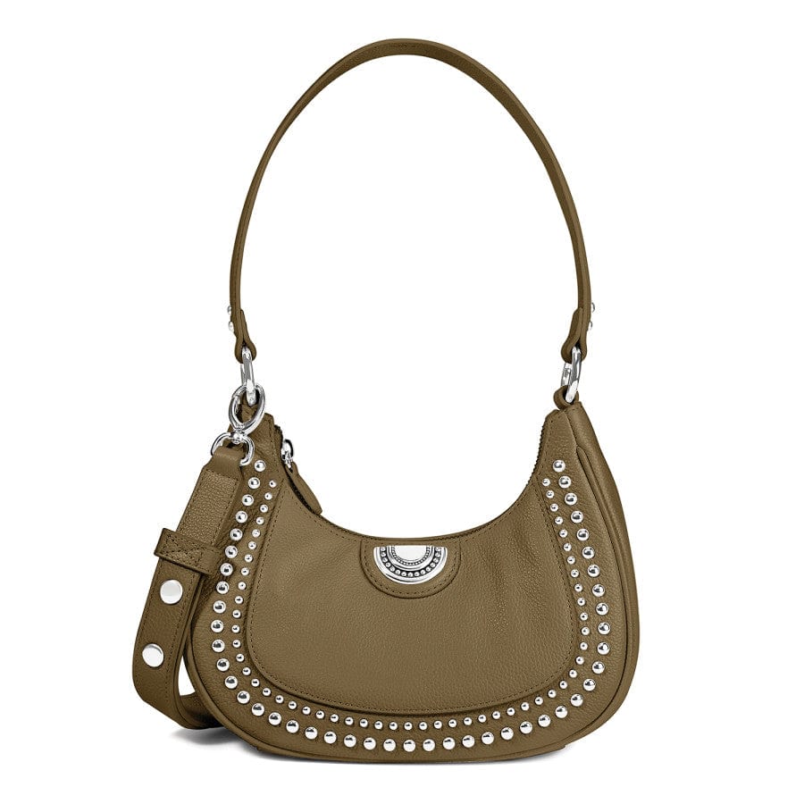 GUESS Logo Shoulder Bag Light Brown Silver Hardware Convertible Adjustable  Strap