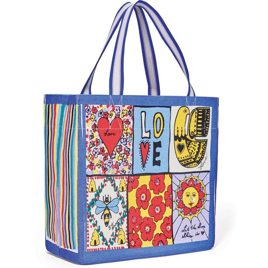 Brighton Bags | Brighton Large Canvas Tote You Warm My Heart | Color: Blue/Yellow | Size: Os | Kellyzack's Closet