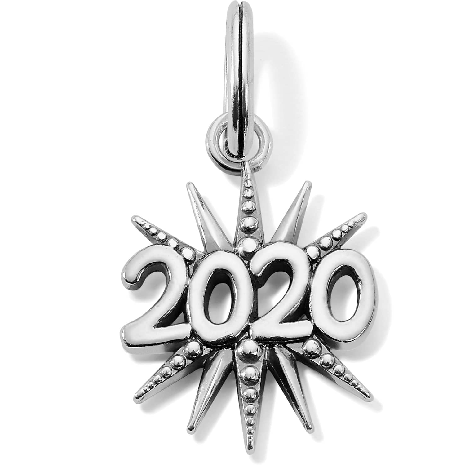 Brighton 2020 star charm with silver-plated finish and beaded starburst design on a white background