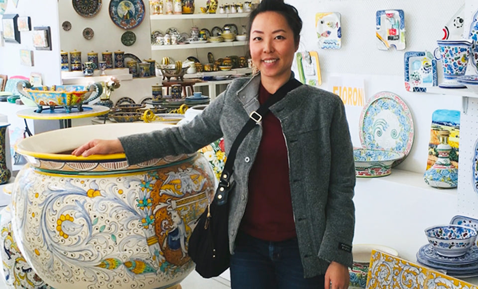 Designer Catherine Hong Next to large patterned pot