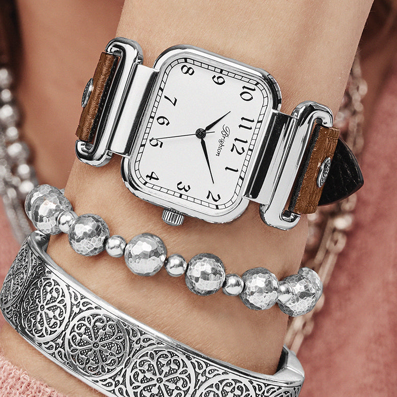 A close up of a model wearing the Montecito Watch