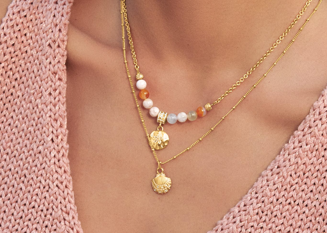 Model wearing Sunset Cove Necklaces