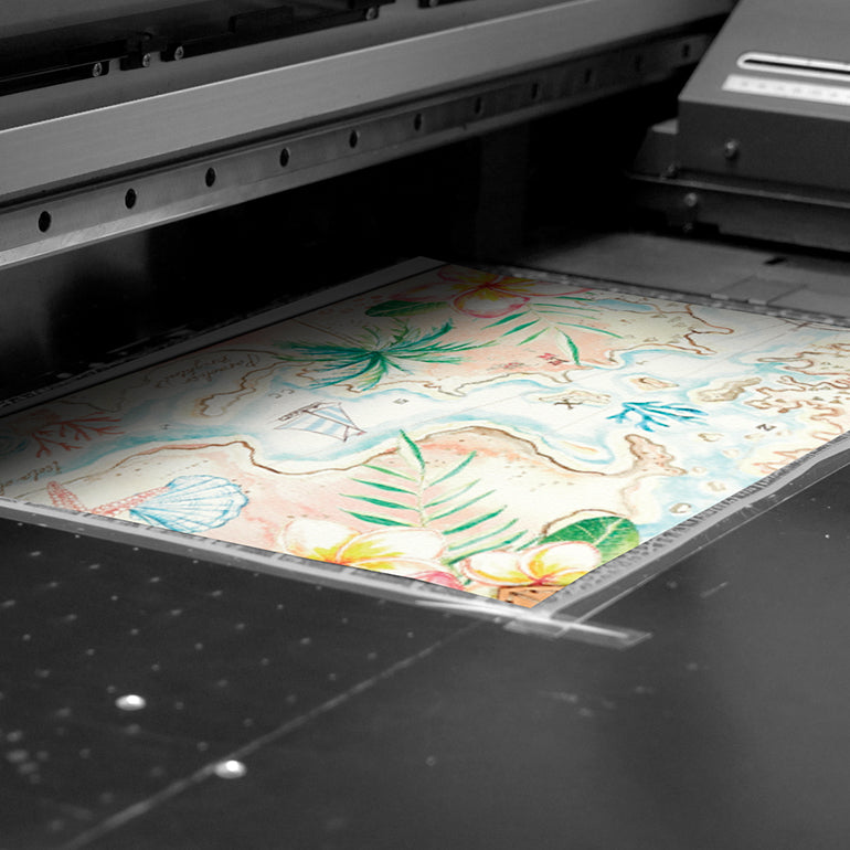 An industrial printer printing the voyage pattern onto leather