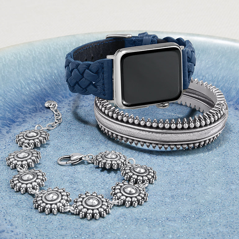 French Blue watch band with silver southwest bracelets