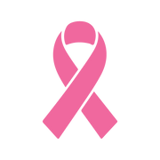 A pink awareness ribbon icon centered on a plain white background.
