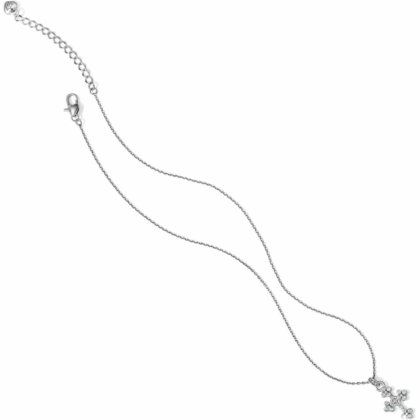 Brighton pendant necklace with silver-tone chain, lobster clasp, and small crystal cross pendant on a white background