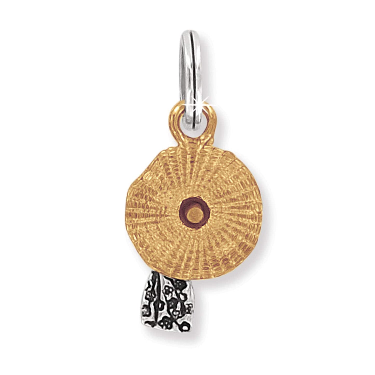 Brighton charm with gold-tone textured disc and silver-tone patterned base with two-tone finish on a white background