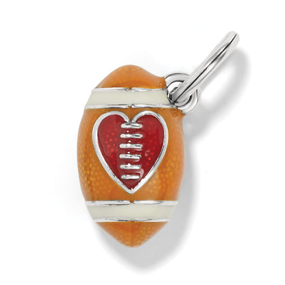Brighton football charm with orange enamel, red heart-shaped laces panel, and silver-plated accents on a white background