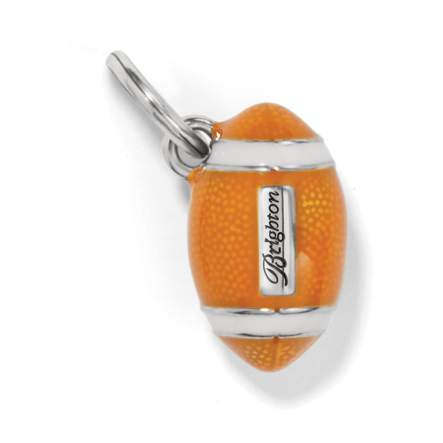Brighton football charm with orange enamel body, silver-plated laces, and branded plaque on a white background