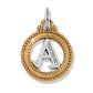 Brighton initial A charm pendant with brushed gold beaded frame and silver-tone letter with crystals on a white background