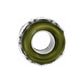 Brighton charm bead with olive green resin center and silver-tone decorative edges shown from the side on a white background