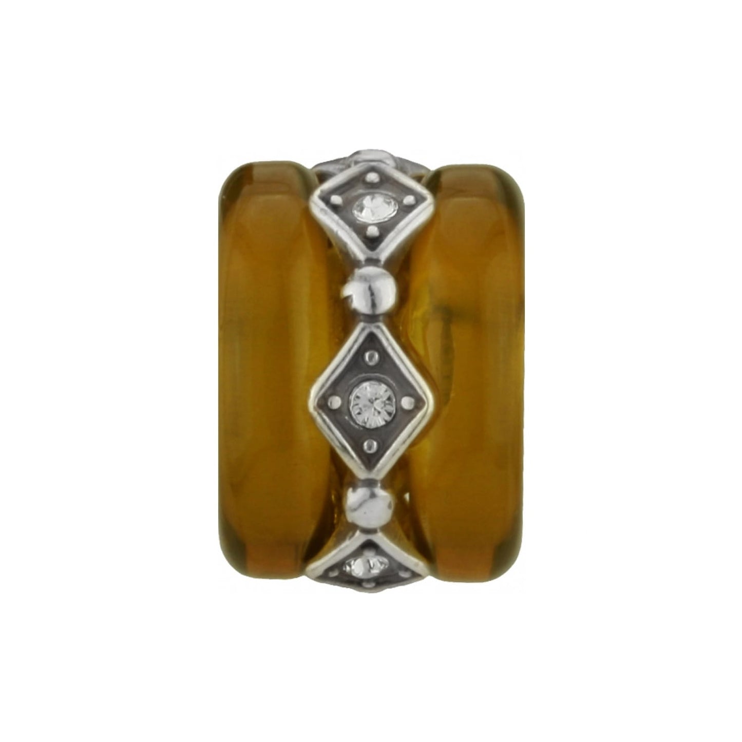 Brighton amber resin bead charm with silver-tone diamond-shaped stations and crystal accents on a white background
