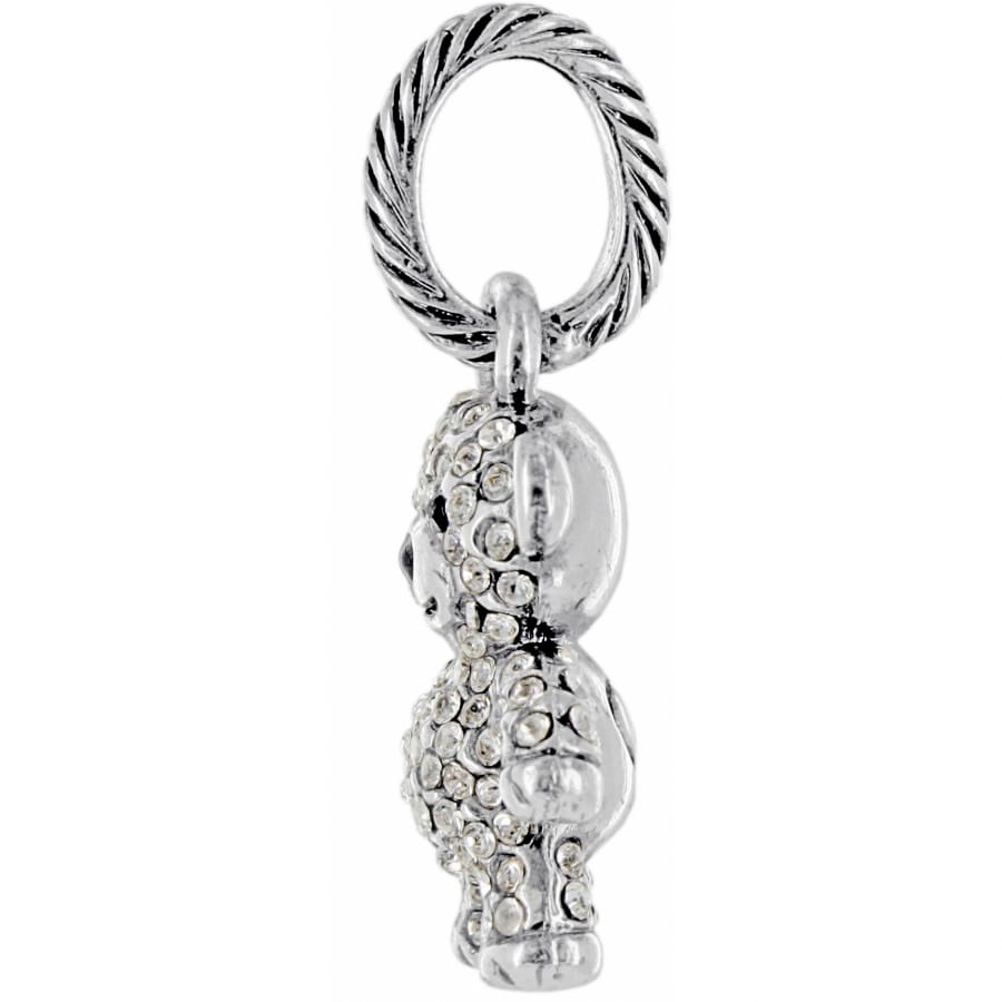 Brighton charm pendant with silver-plated crystal-encrusted figure and rope-textured oval bail on a white background