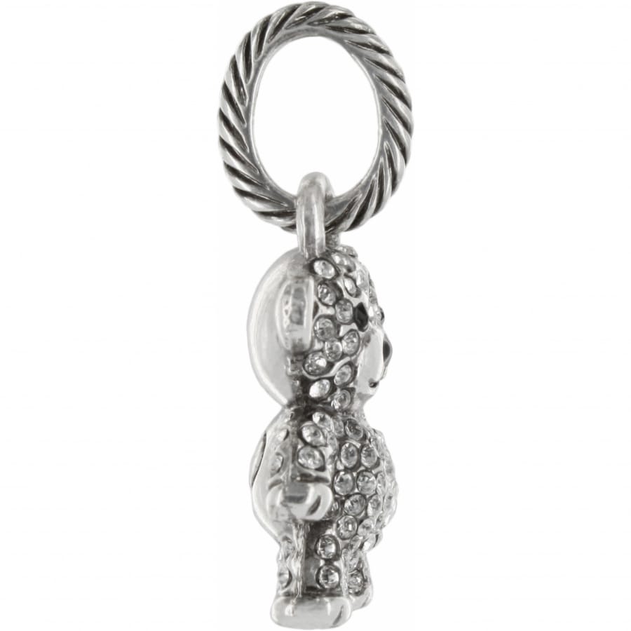 Brighton charm with silver-plated crystal-encrusted figure and twisted rope ring bail on a white background