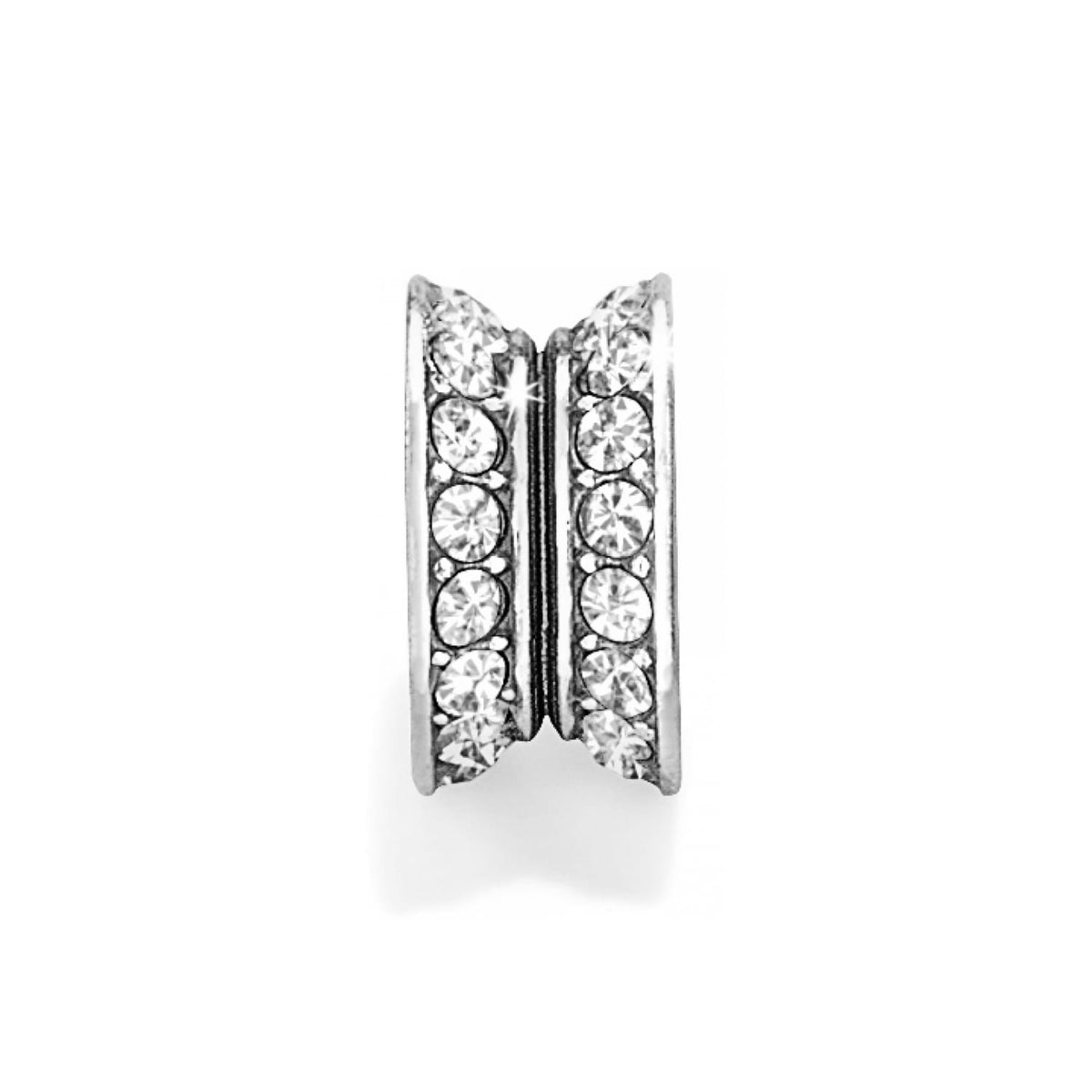 Brighton silver-plated charm with two rows of pavé crystals and grooved center channel on a white background