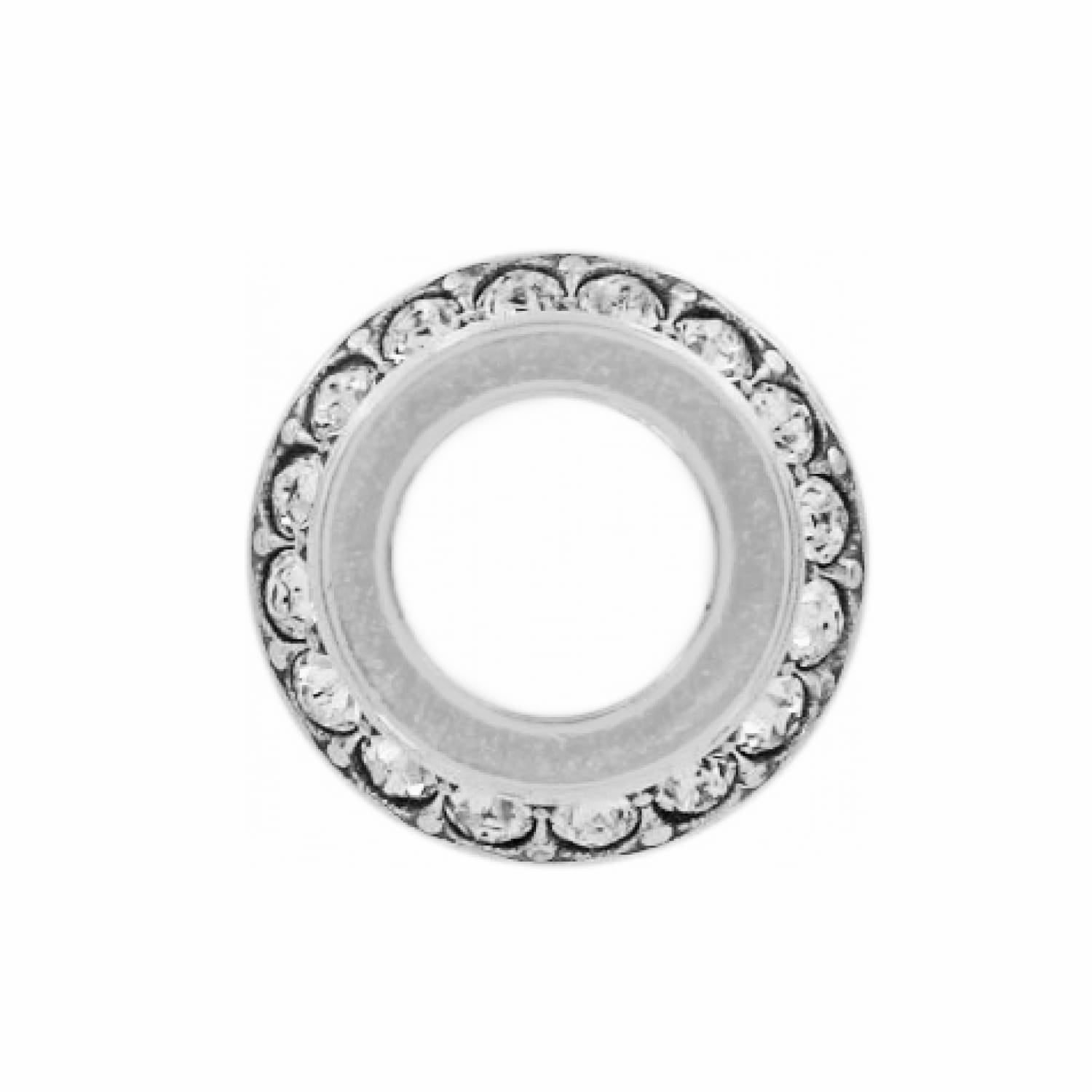 Brighton spacer bead charm with silver-plated finish and crystal accents around the outer edge on a white background