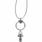 Brighton pendant necklace with silver-plated heart, ring holder, and scrollwork charm on a white background