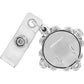Brighton retractable badge reel with silver-plated scalloped frame and clear strap clip on a white background