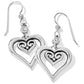 Brighton drop earrings with silver-plated scrolled heart charms and crystal accents on a white background