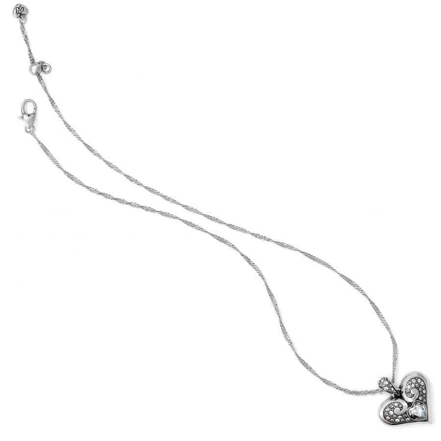 Brighton pendant necklace with silver-plated heart charm, crystal accents, and lobster clasp on a white background