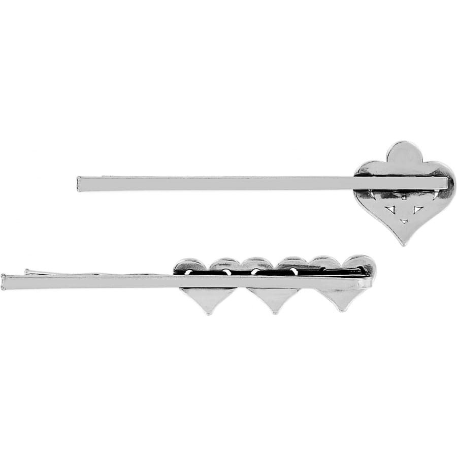 Brighton silver-plated hair pins with heart-shaped decorative accents shown in two styles on a white background