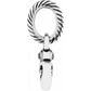 Brighton charm with silver-plated rope-textured oval ring and dangling crystal accent on a white background