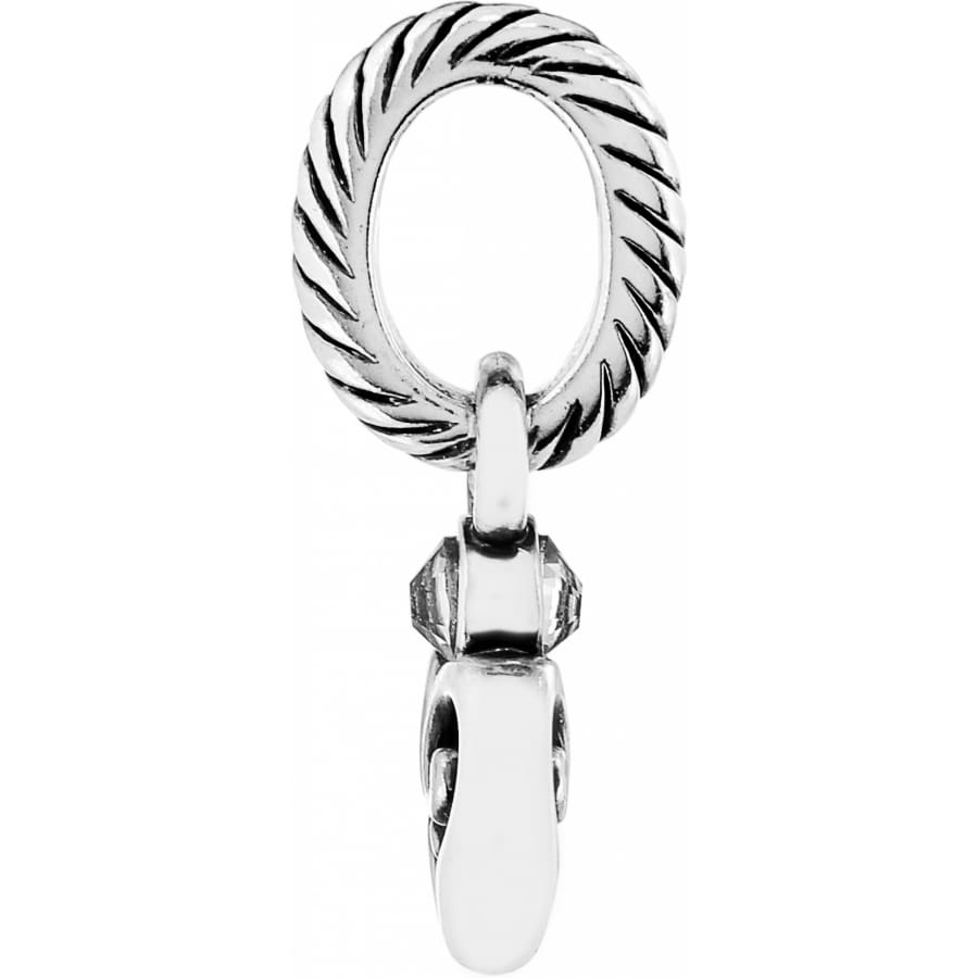 Brighton charm with silver-plated rope-textured oval ring and dangling crystal accent on a white background