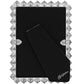 Brighton picture frame shown from the back with silver-plated heart border and black easel stand on a white background