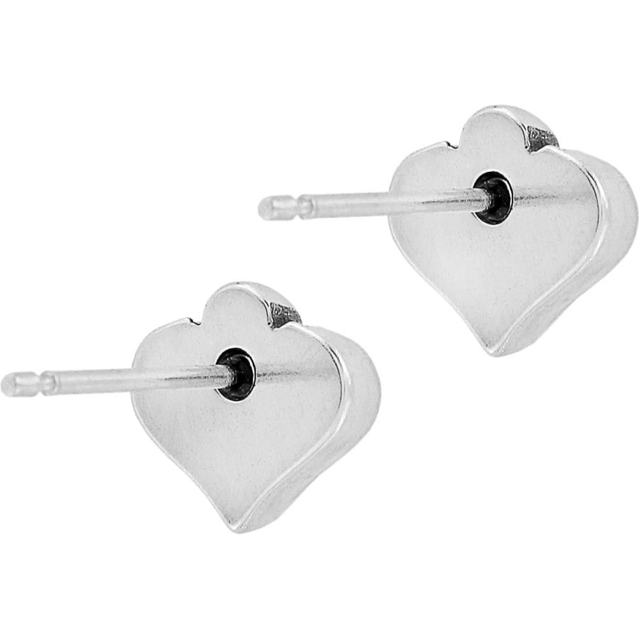 Brighton silver-plated heart stud earrings shown from the back with post and butterfly backs on a white background