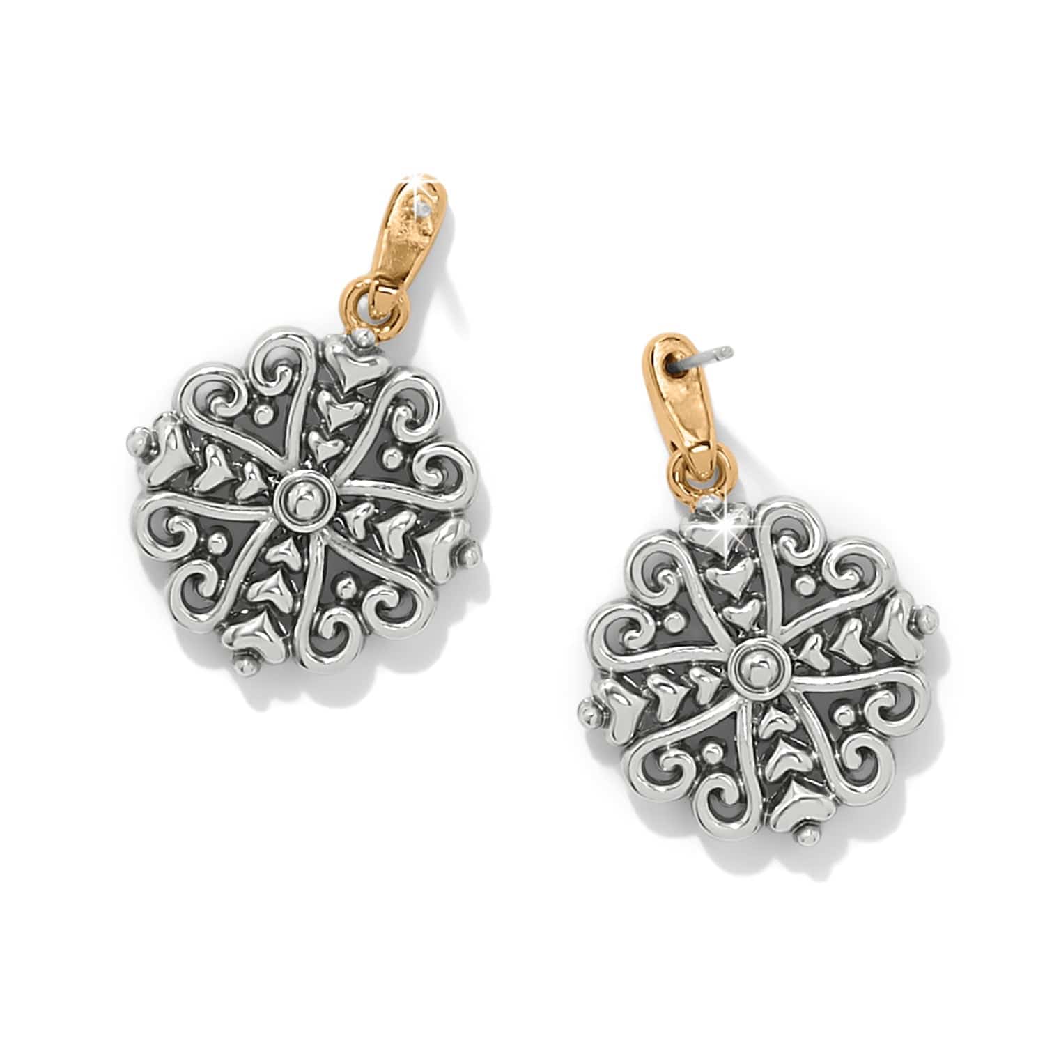Alcazar Heart Two Tone Post Drop Earrings silver-gold 2