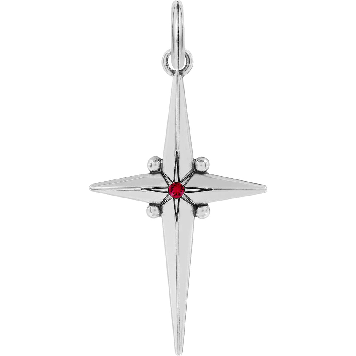 Brighton cross pendant with silver-plated star design and red crystal center accent on a white background
