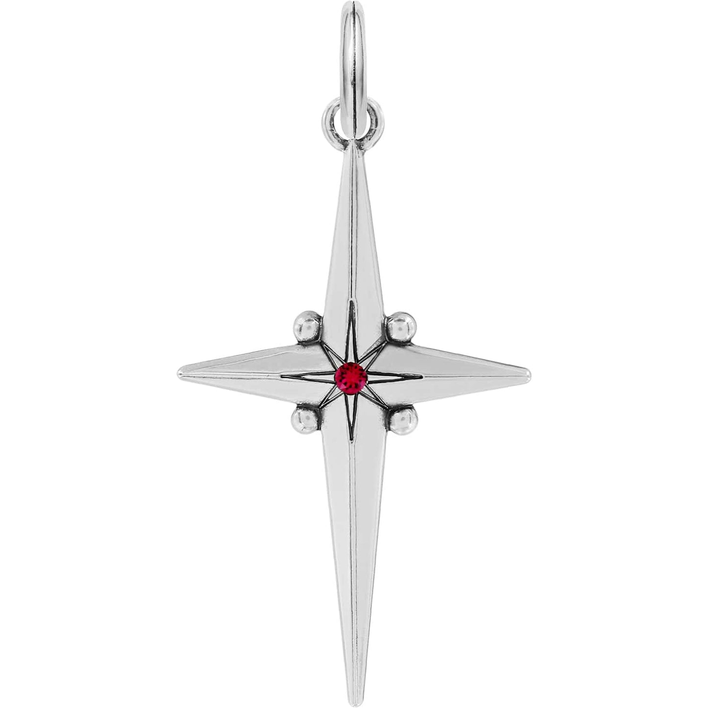 Brighton cross pendant with silver-plated star design and red crystal center accent on a white background