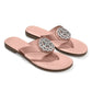 Brighton thong sandals in pink leather with silver-tone openwork medallion accents on the straps on a white background