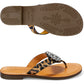 Brighton leopard print thong sandals with silver-tone medallion accent shown with patterned sole view on a white background