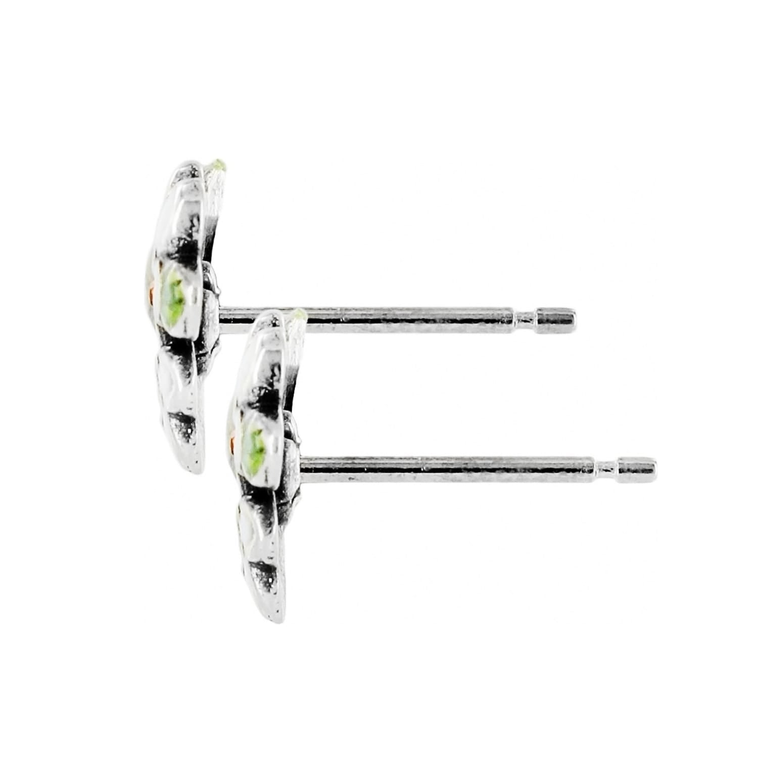 Brighton stud earrings shown from the side with silver-tone posts and enamel floral fronts on a white background