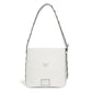 Brighton white pebbled leather shoulder handbag with studded strap, heart accent, and Love nameplate on a white background