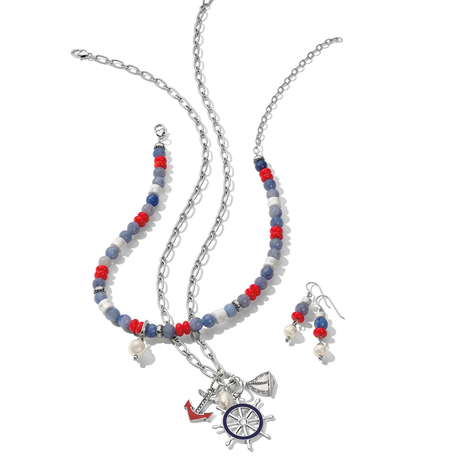 Americana Beach Pearl Charm Necklace red-white-blue 4