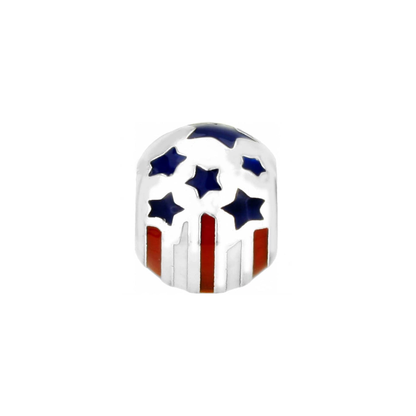Brighton charm bead with silver-plated finish and American flag enamel design featuring blue stars and red stripes on a white background