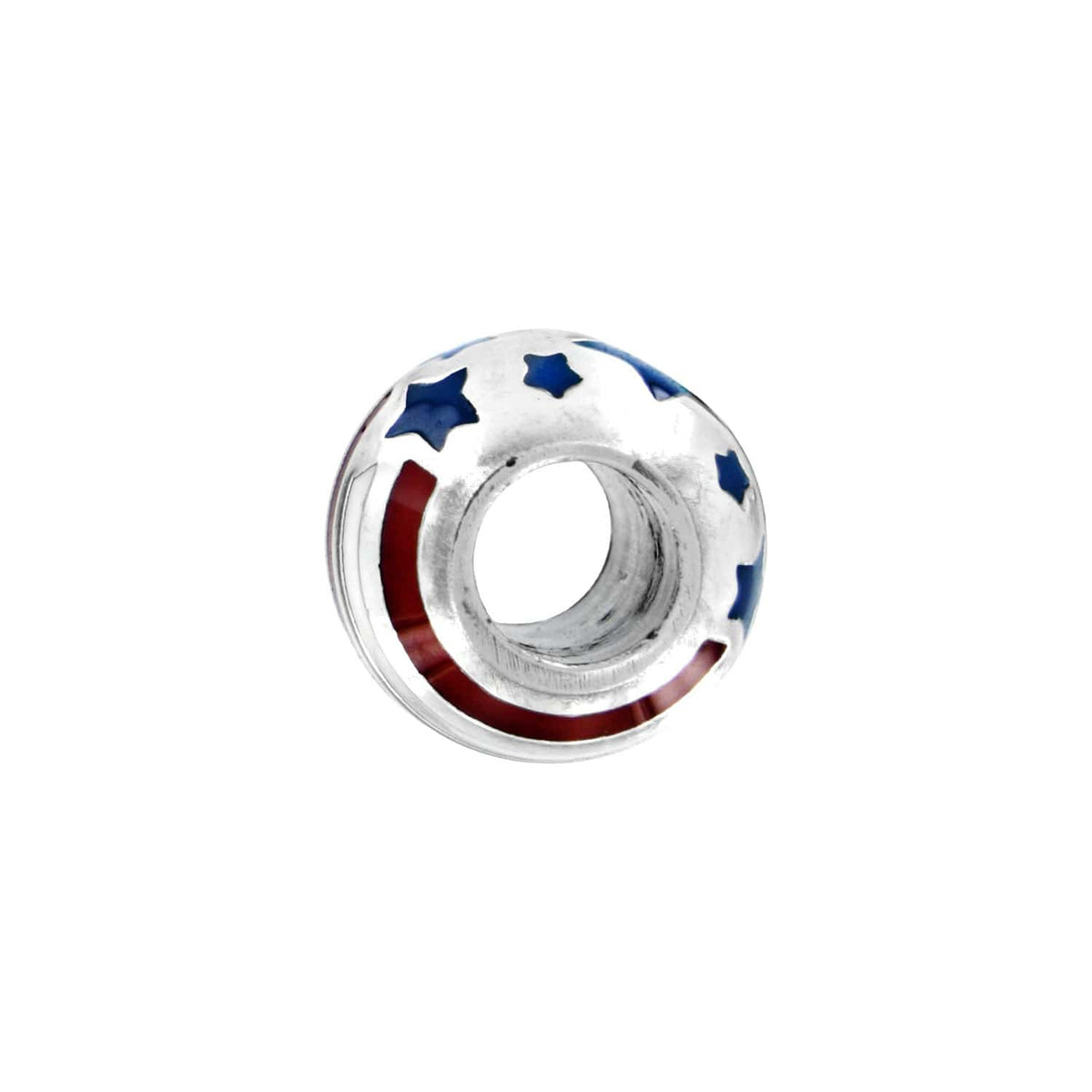 Brighton charm bead with silver-plated finish and patriotic enamel stars and stripes design on a white background