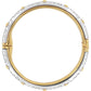Brighton hinged bangle bracelet shown from the side with silver-plated scroll design and gold-plated studs on a white background