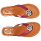 Brighton pink leather thong sandals with silver-tone floral medallion accent and tan footbed on a white background