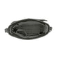 Brighton black handbag interior view showing patterned diamond-print lining, zippered pocket, and adjustable strap on a white background