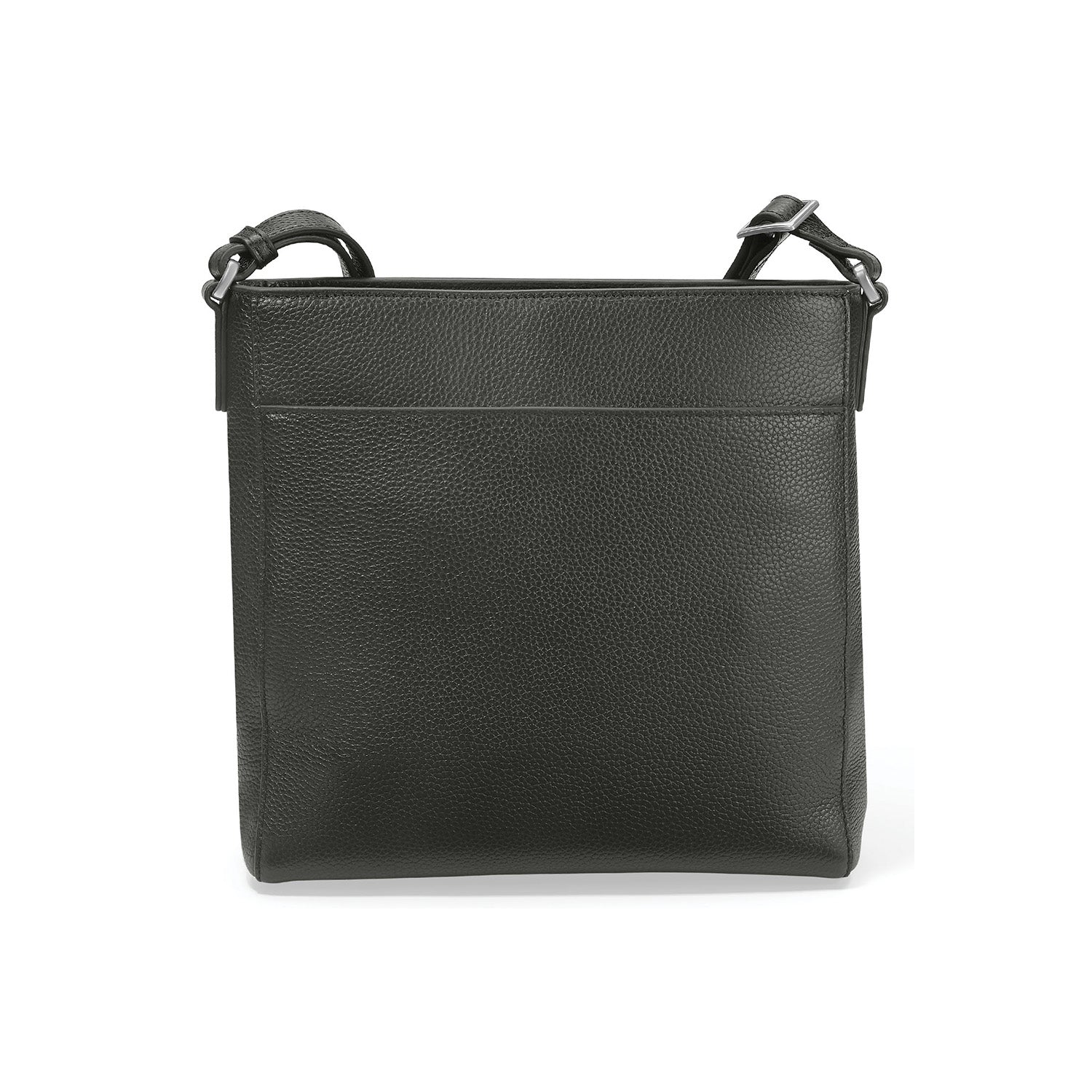 Brighton crossbody handbag in black pebbled leather with adjustable shoulder strap and silver-tone buckles on a white background