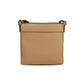 Brighton crossbody handbag shown from the back in tan pebbled leather with adjustable strap on a white background