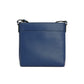 Brighton crossbody handbag shown from the back in blue pebbled leather with adjustable strap on a white background