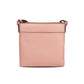 Brighton crossbody handbag shown from the back in pink leather with slim adjustable strap on a white background