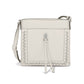 Brighton crossbody handbag in cream leather with whipstitch trim, silver-tone knot accent, and tassel pull on a white background