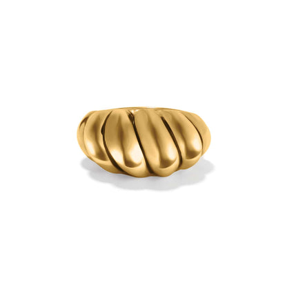 Brighton ring with gold-plated domed top featuring ribbed twisted texture across the band on a white background